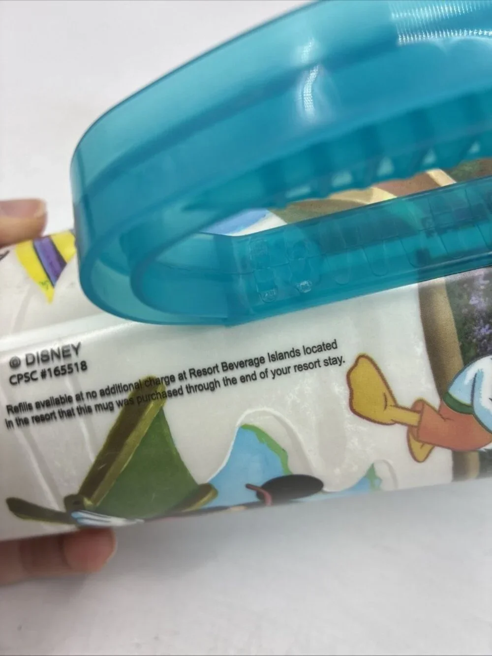 Disney Parks Mickey Minnie Donald Duck Souvenir Travel Cup Mug Teal Handle